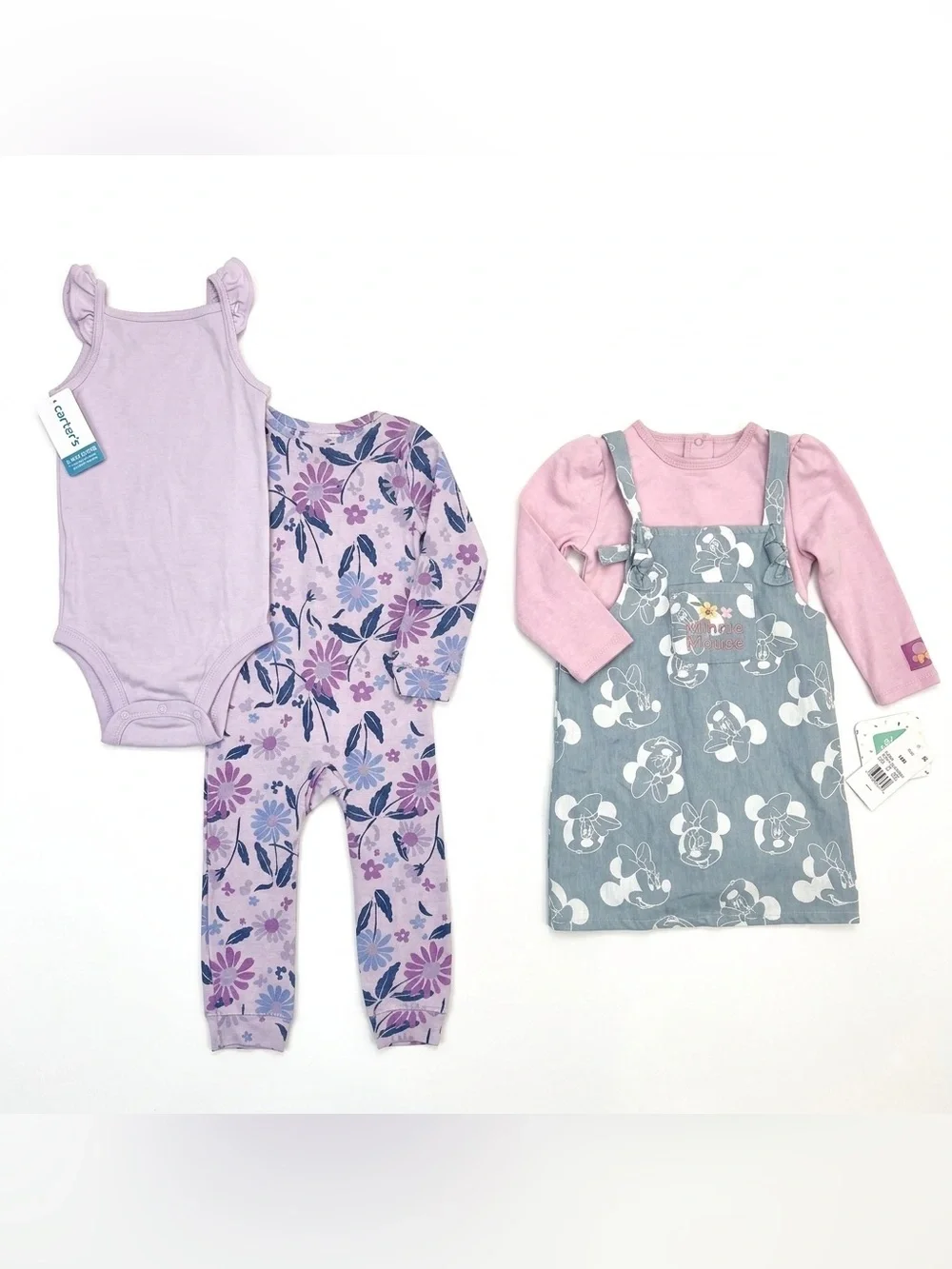 NWT Disney Baby Girl Minnie Mouse Jumper Dress 18M, Carter's Baby Girl Sleep 24M